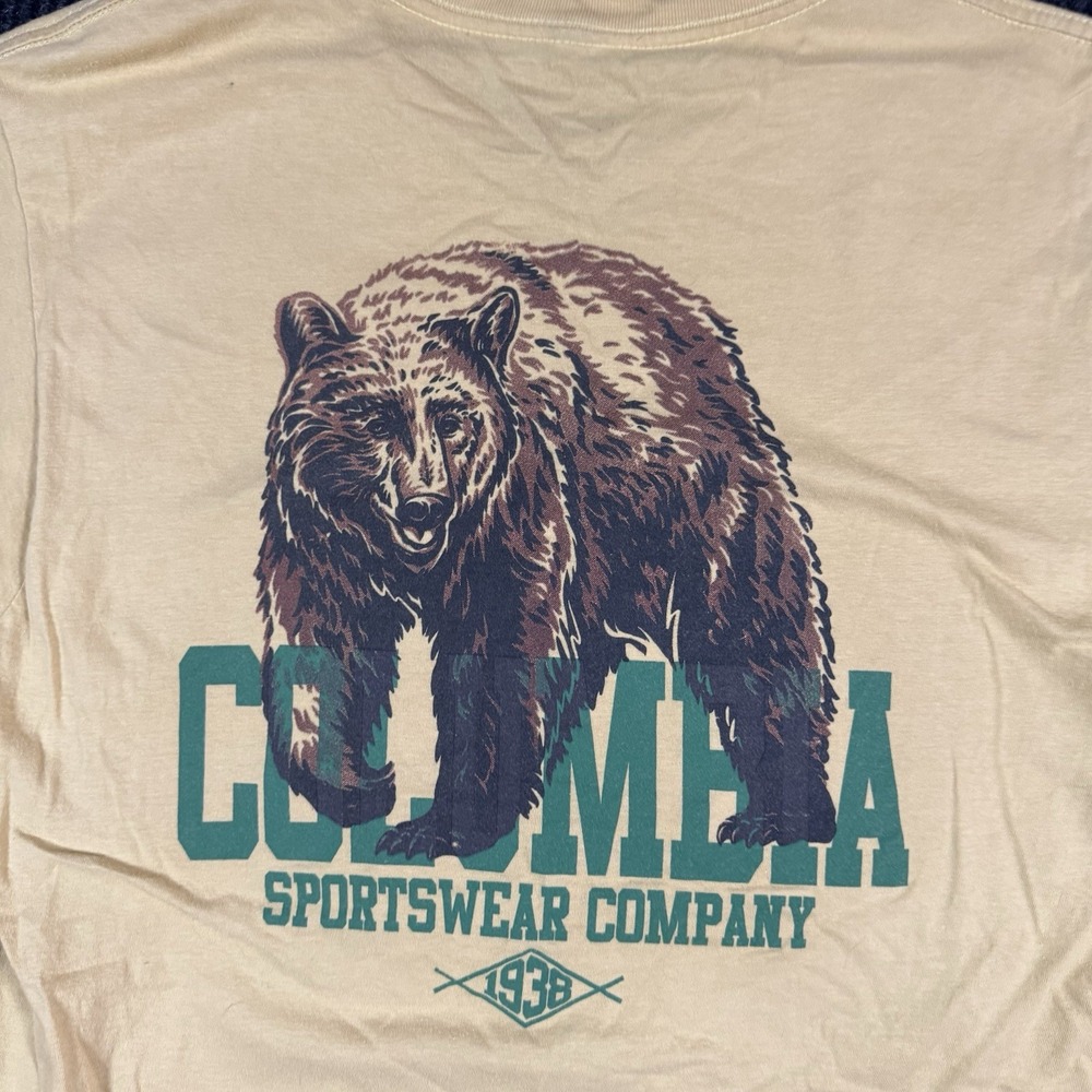 Columbia Shirt Mens Yellow Bear Outdoor Nature Camping Climbing Logo Tee Medium